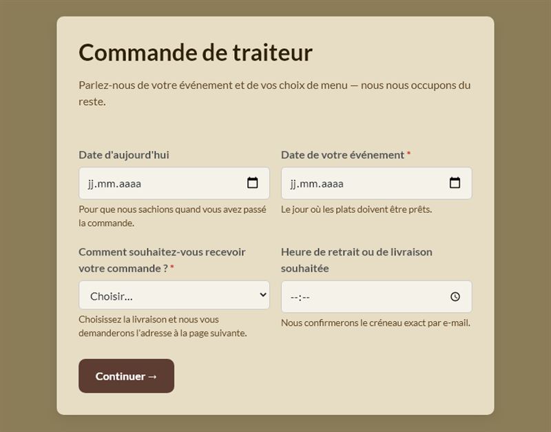 Commande traiteur professionnelle