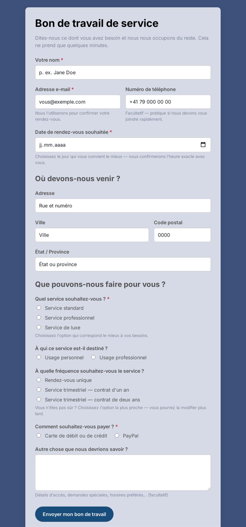 Ordre de travail service
