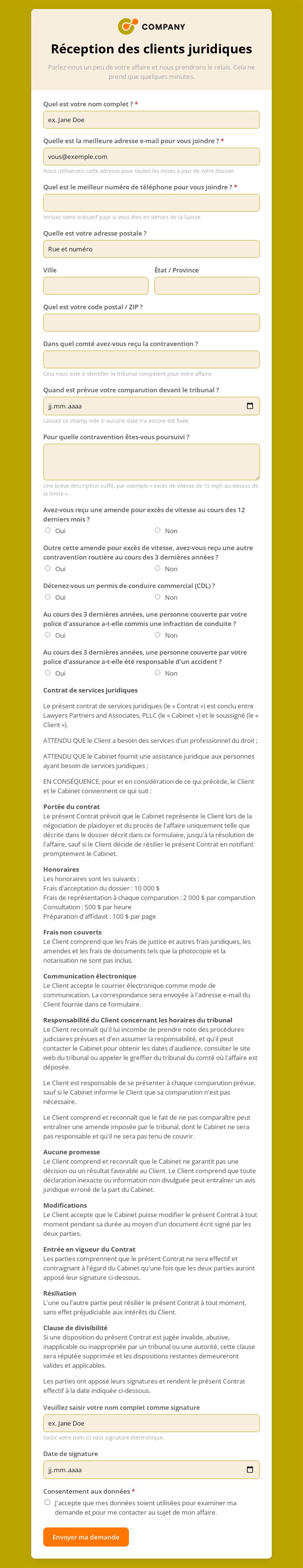 Onboarding clients juridiques