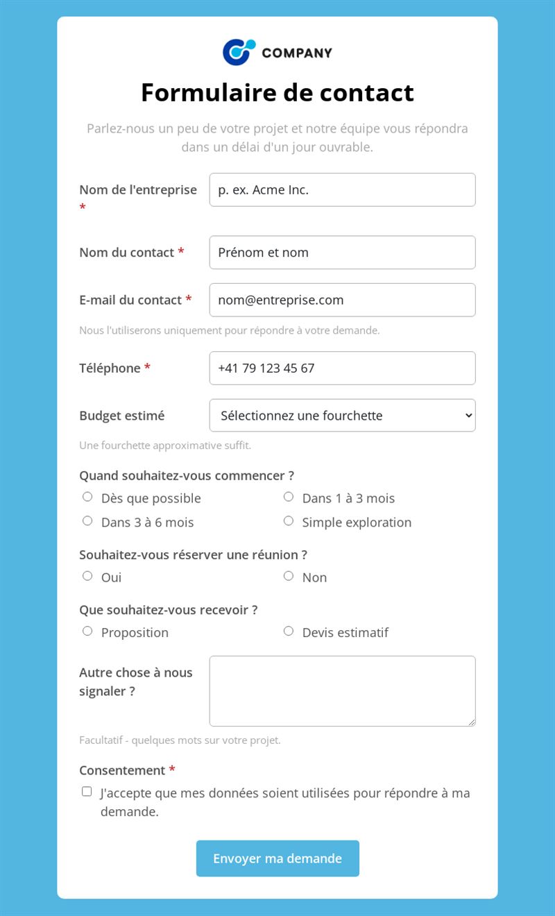 Formulaire de contact clair