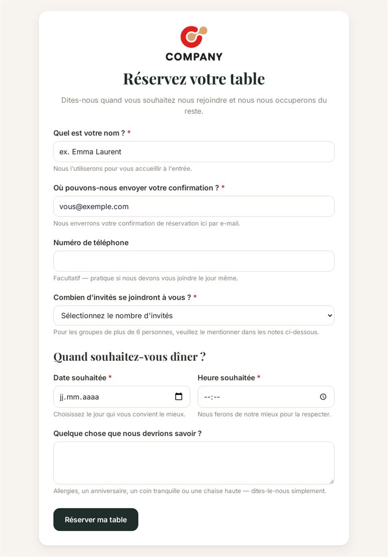 Réservez votre table