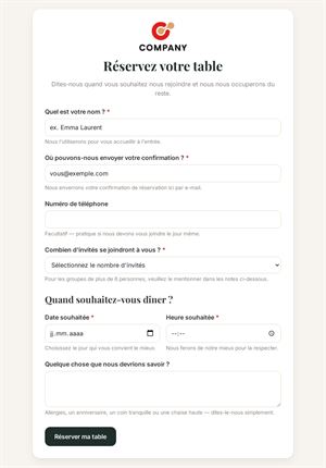 Réservez votre table