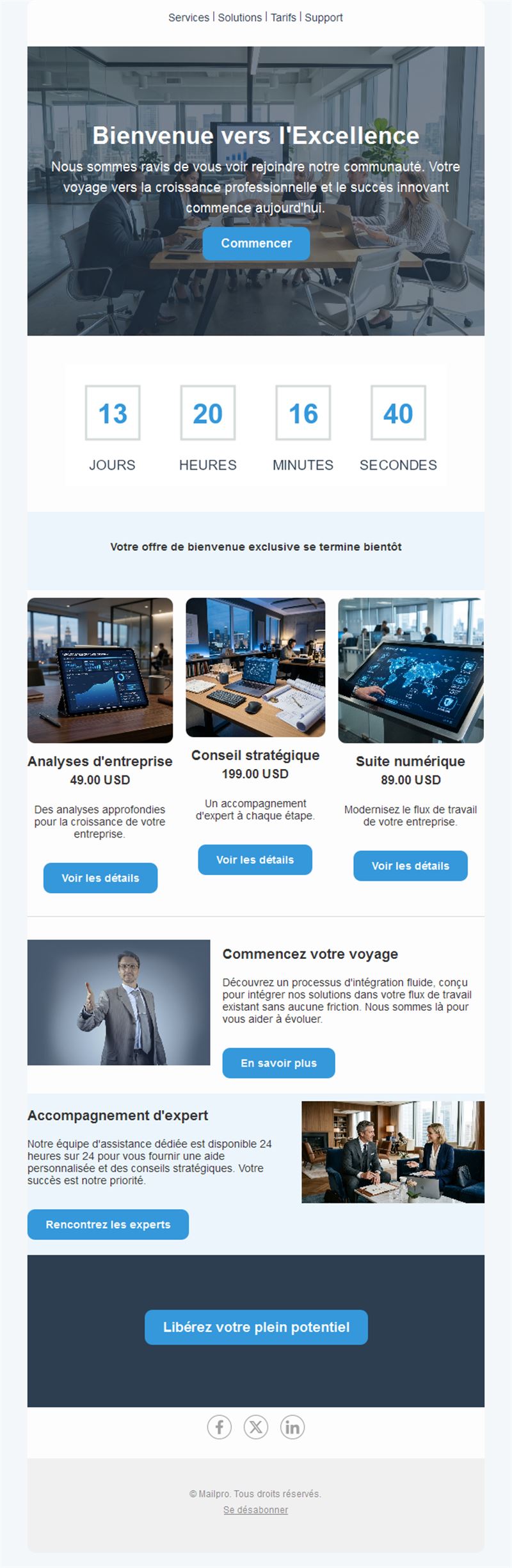 Email de bienvenue B2B avec compte à rebours