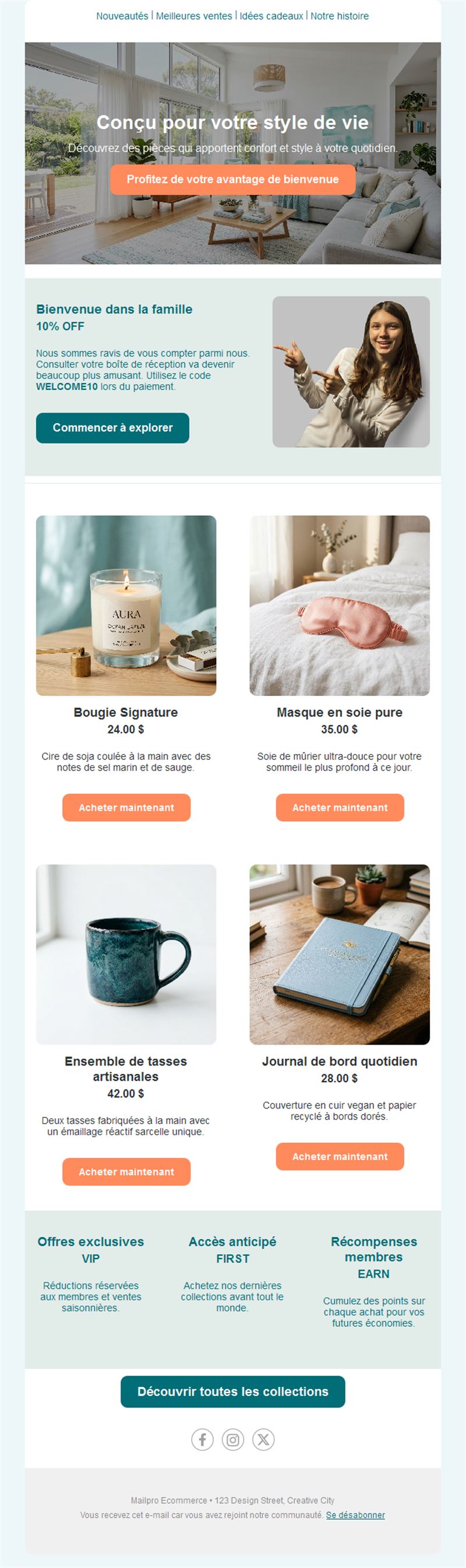 Email de bienvenue avec remise pour boutiques