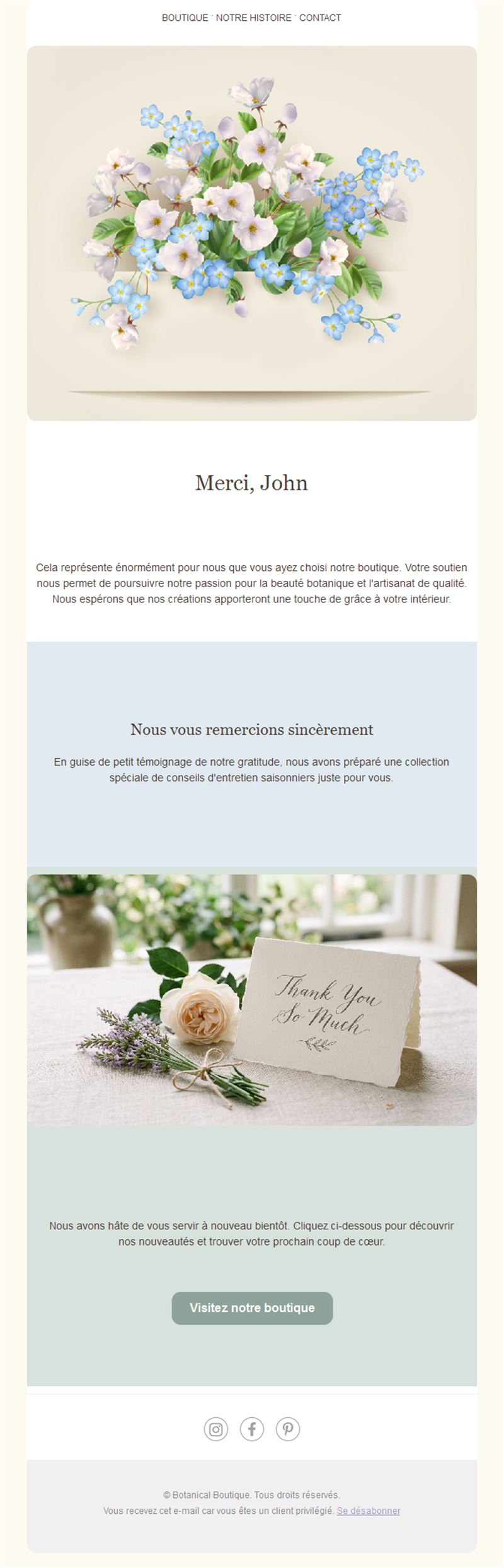 Modèle d'email de remerciement après achat