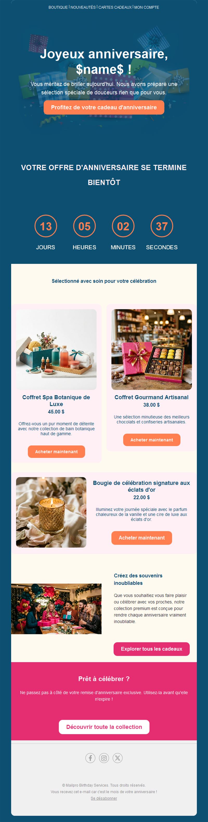 Email d'offre d'anniversaire avec compte à rebours