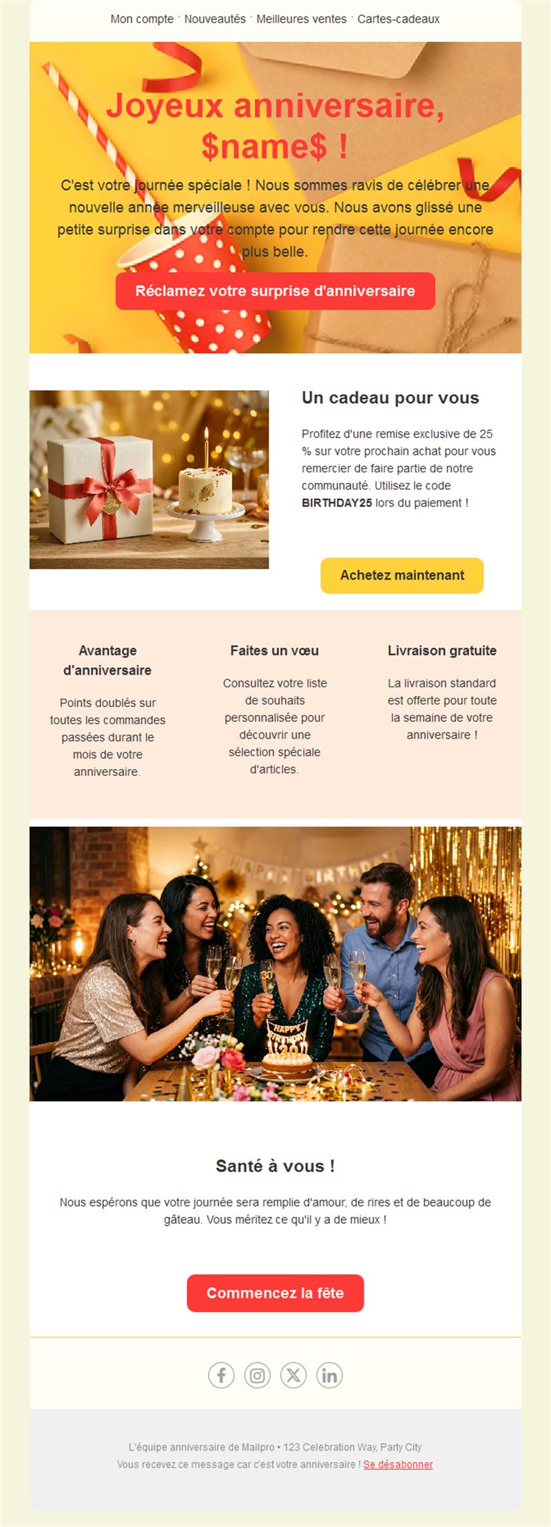 Email surprise d'anniversaire avec remise