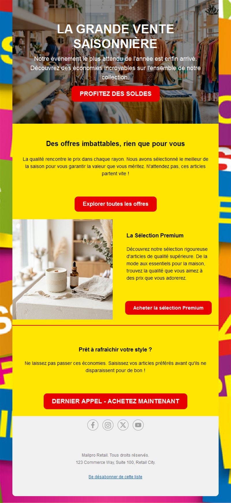 Email jaune de grandes soldes de saison