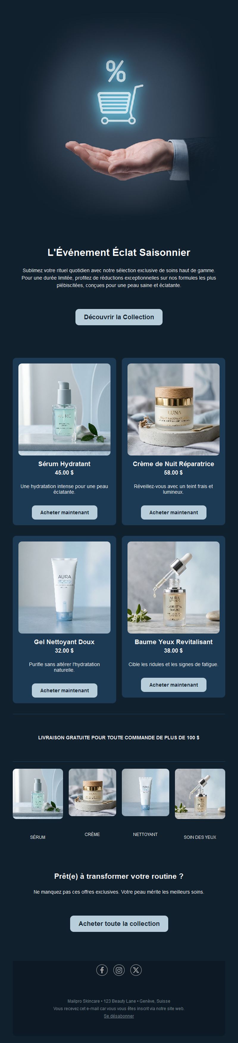 Email de soldes de soins visage