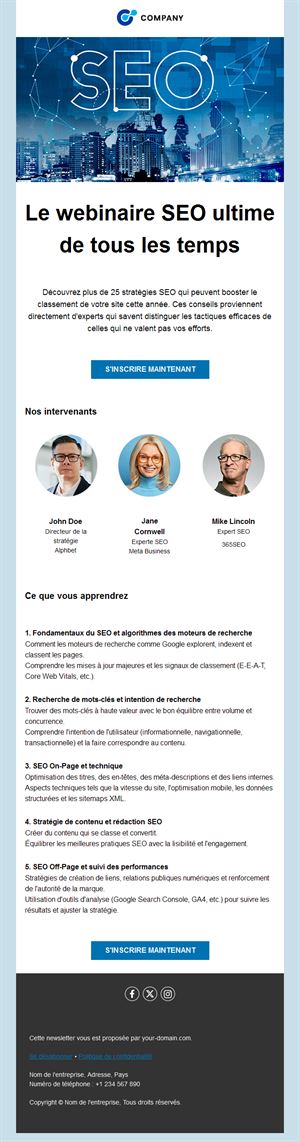 Email d'invitation à un webinar avec intervenants