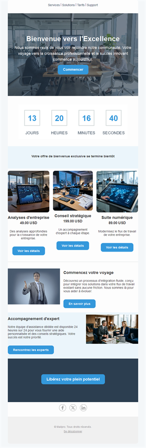 Email de bienvenue B2B avec compte à rebours