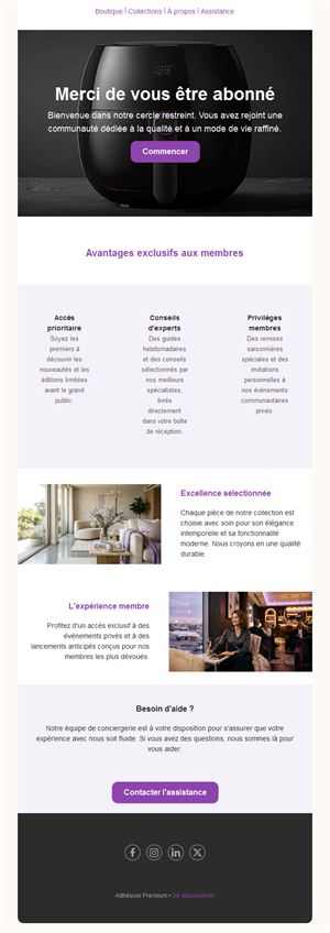 Modèle d'email de remerciement après inscription