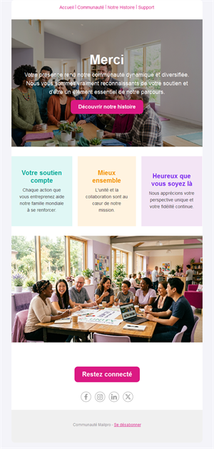 Modèle d'email de remerciement à la communauté