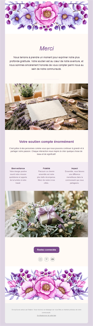 Email de remerciement floral pour la communauté