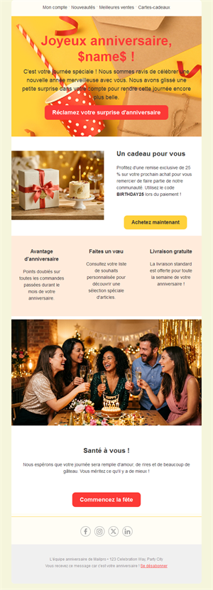 Email surprise d'anniversaire avec remise
