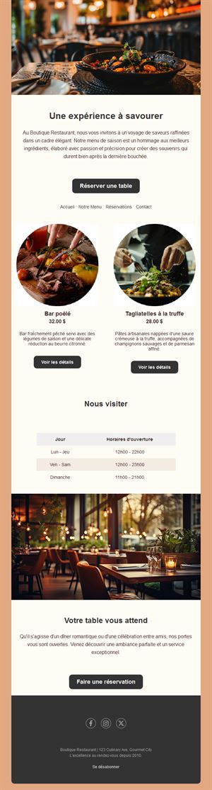 Email menu de saison de restaurant